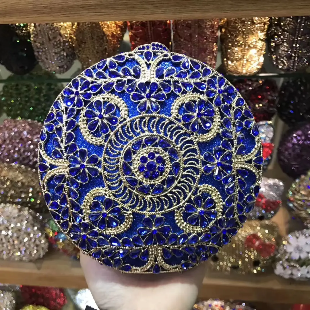 XIYUAN Stone Flower Circle Clutch Purse Lady Evening Bag Minaudiere Bags Bridal Wedding Handbags Party rhinestones Floral Purses