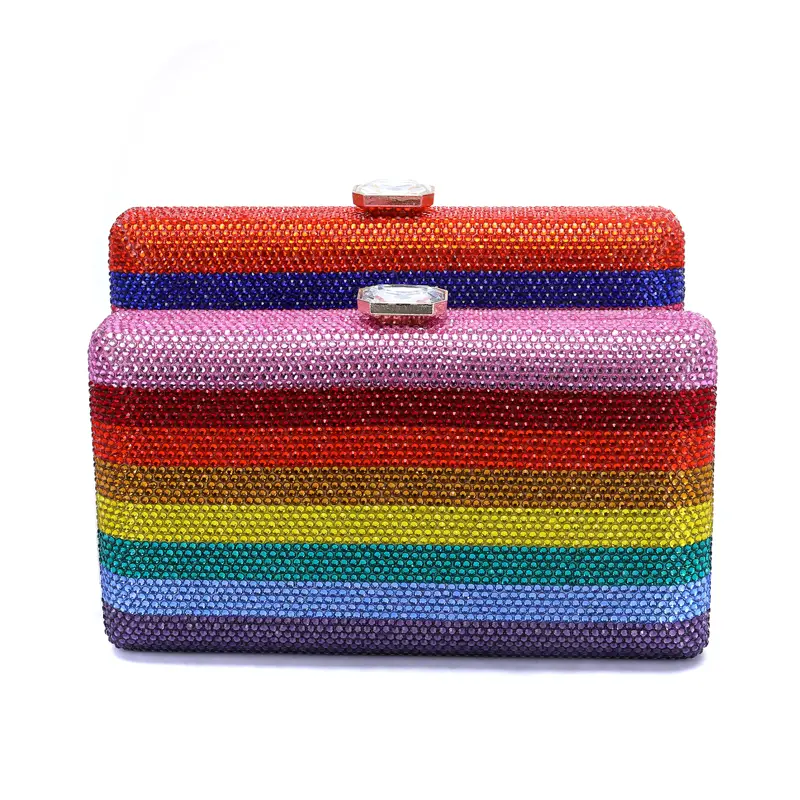 XIYUAN Rainbow Dinner Clutch Bag Small Diamonds Evening Bags Party Wedding Handbags Purse For Female Stones Colorful Purses