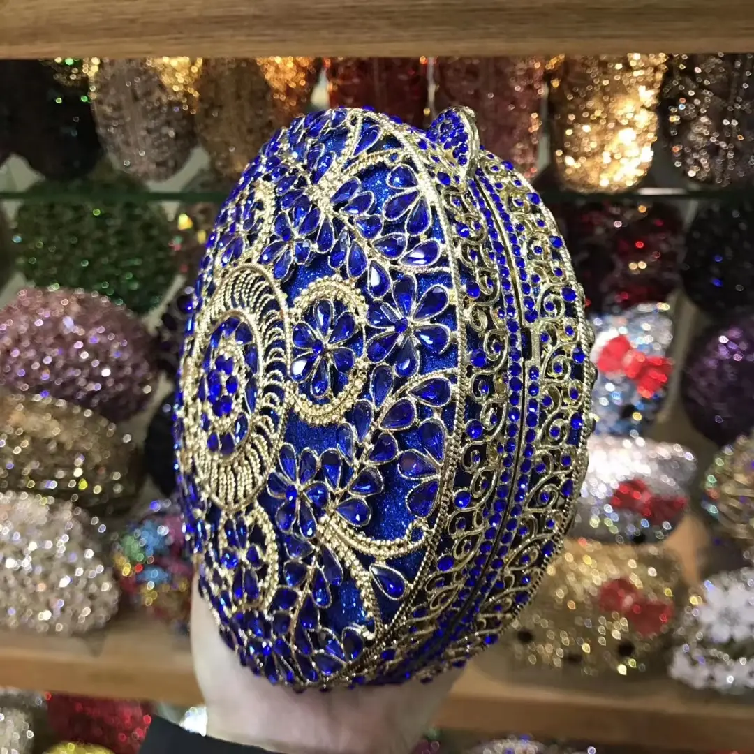 XIYUAN Stone Flower Circle Clutch Purse Lady Evening Bag Minaudiere Bags Bridal Wedding Handbags Party rhinestones Floral Purses