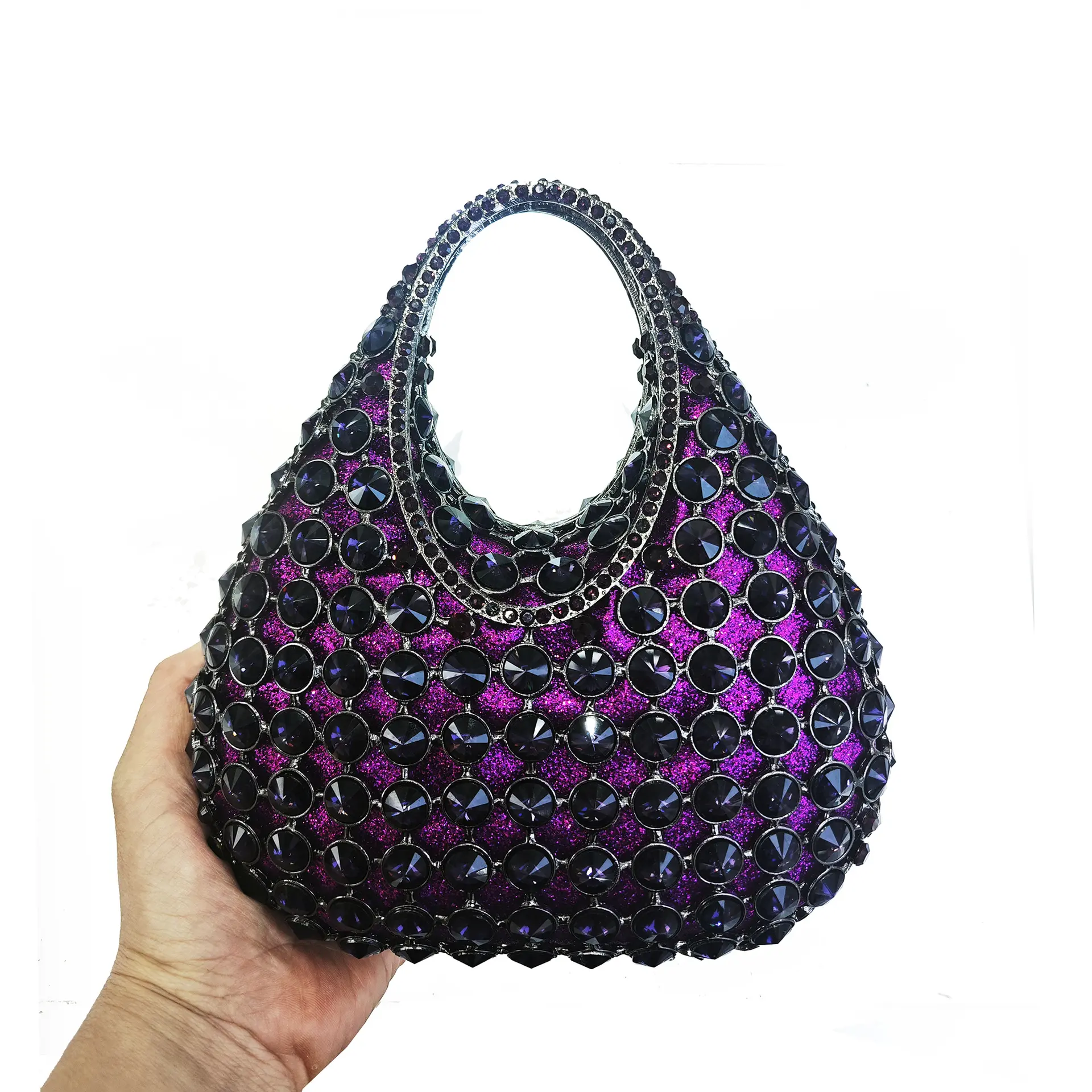 XIYUAN New Red Rhinestones Top Handle Bag Diamond Evening Bags Gorgeous Sparkling Crystals Metallic Clutch Purse Wedding Handbag