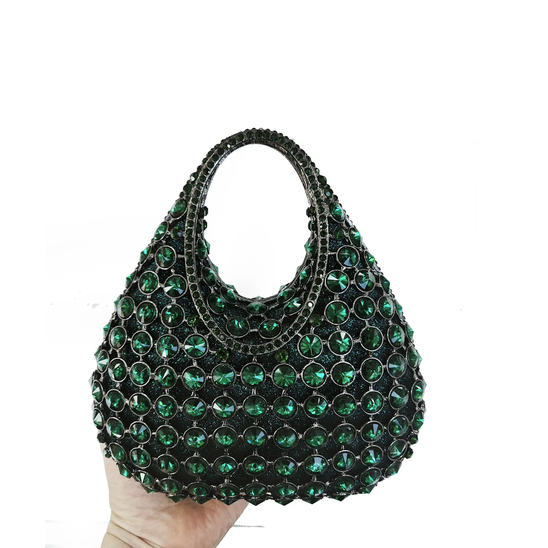 XIYUAN New Red Rhinestones Top Handle Bag Diamond Evening Bags Gorgeous Sparkling Crystals Metallic Clutch Purse Wedding Handbag