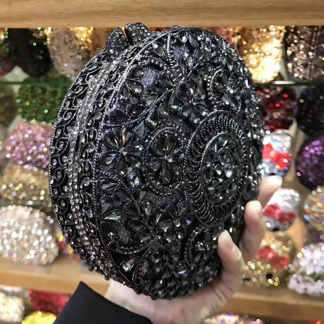 XIYUAN Stone Flower Circle Clutch Purse Lady Evening Bag Minaudiere Bags Bridal Wedding Handbags Party rhinestones Floral Purses