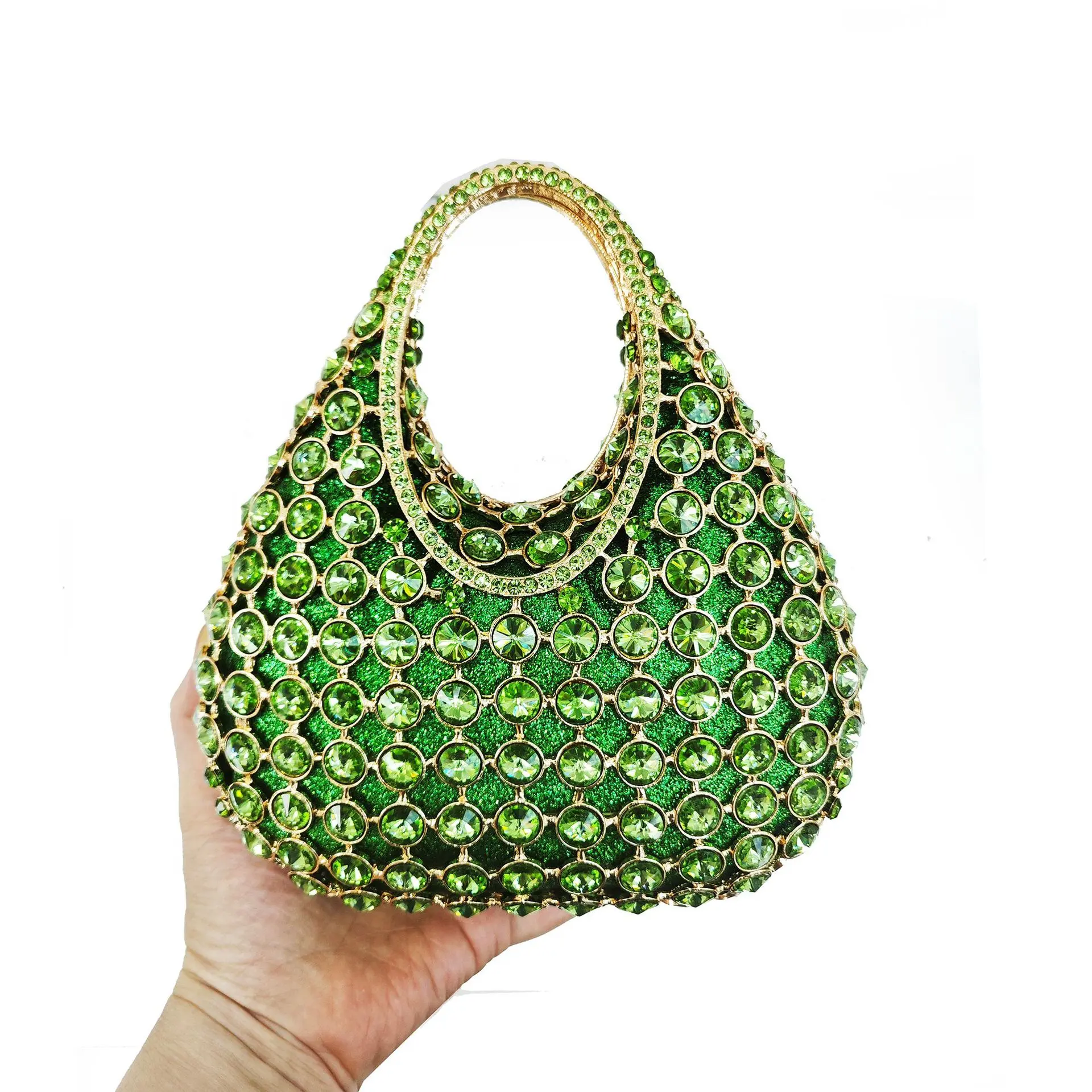 XIYUAN New Red Rhinestones Top Handle Bag Diamond Evening Bags Gorgeous Sparkling Crystals Metallic Clutch Purse Wedding Handbag