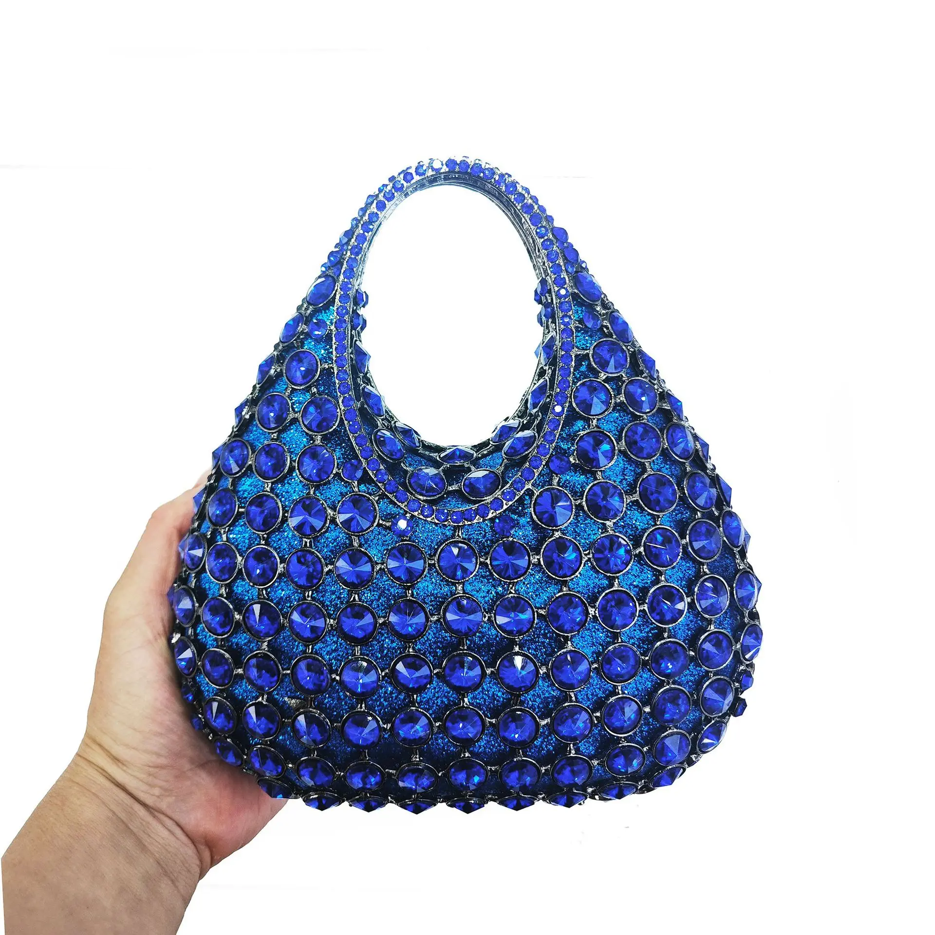 XIYUAN New Red Rhinestones Top Handle Bag Diamond Evening Bags Gorgeous Sparkling Crystals Metallic Clutch Purse Wedding Handbag
