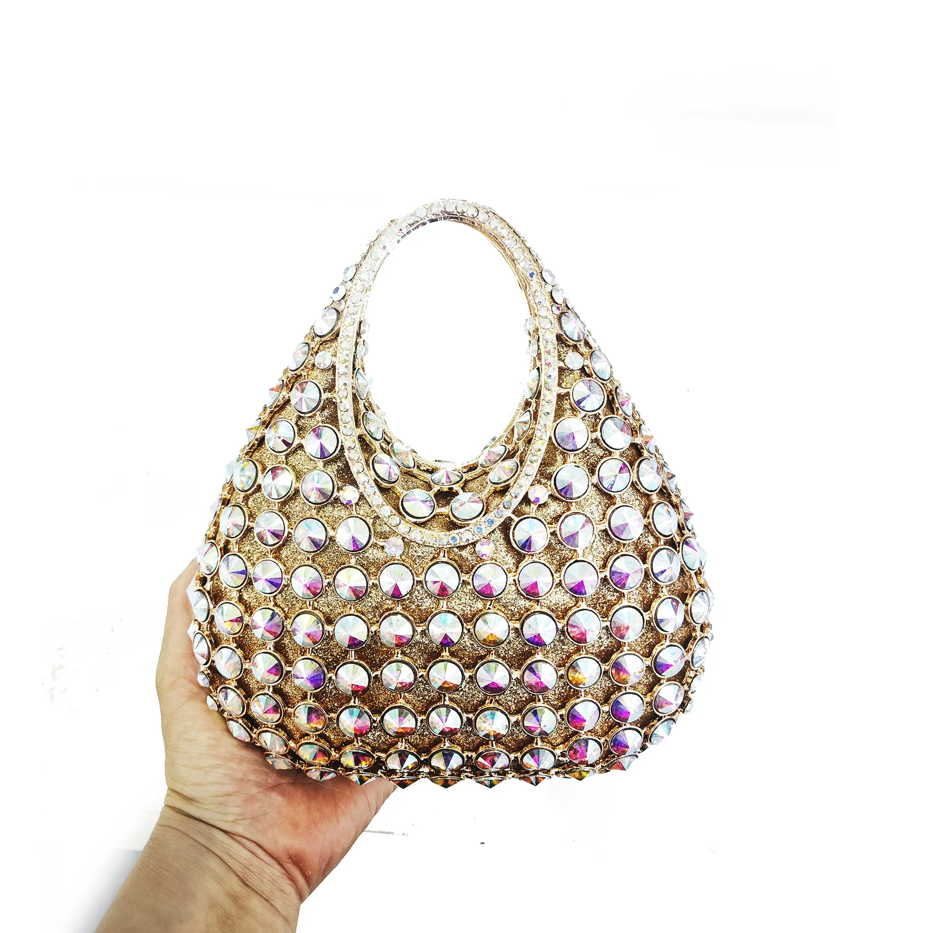 XIYUAN New Red Rhinestones Top Handle Bag Diamond Evening Bags Gorgeous Sparkling Crystals Metallic Clutch Purse Wedding Handbag