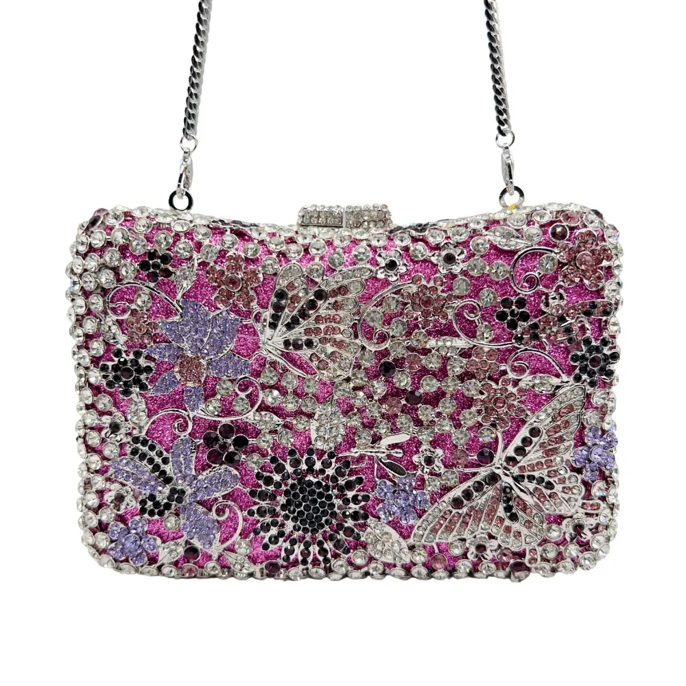 XIYUAN New Hollowed-out Flower Evening Bags Women Muti-color Floral Top-end Diamonds Clutch Purse Wedding Party Bridal Handbags