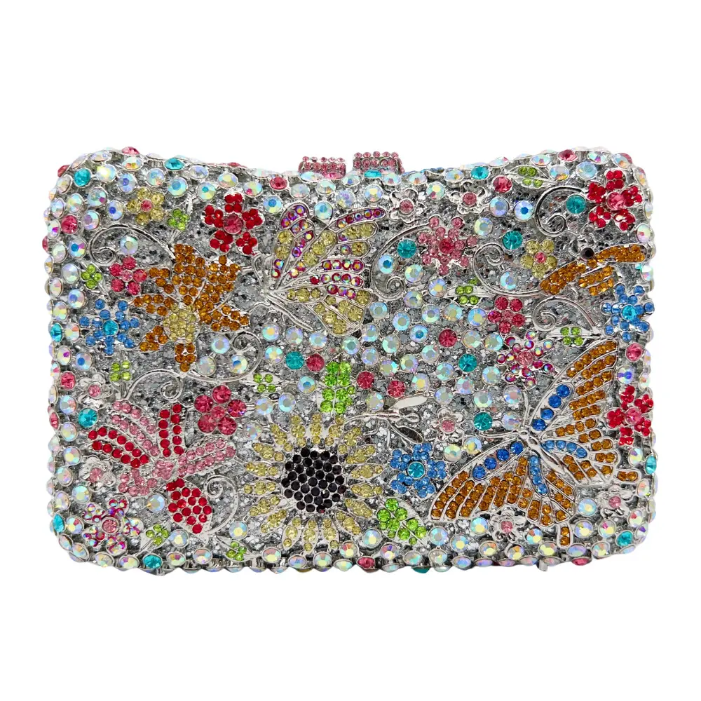 XIYUAN New Hollowed-out Flower Evening Bags Women Muti-color Floral Top-end Diamonds Clutch Purse Wedding Party Bridal Handbags