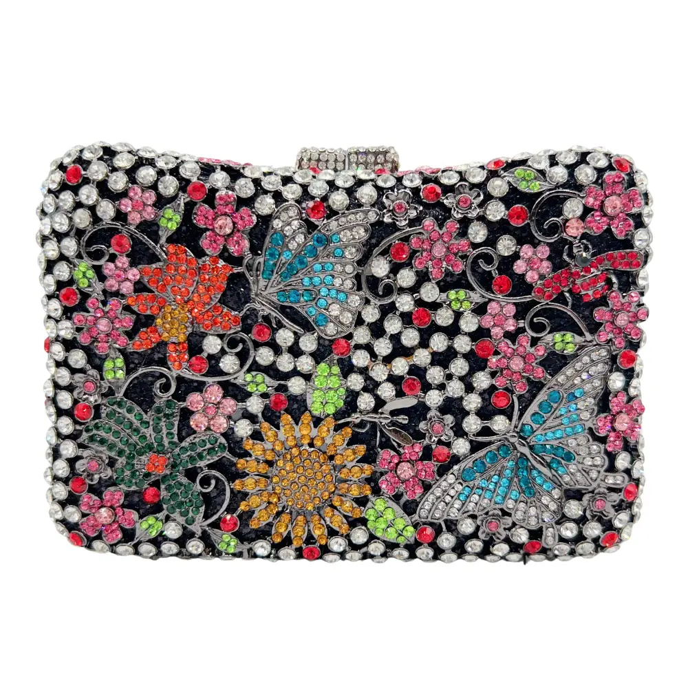 XIYUAN New Hollowed-out Flower Evening Bags Women Muti-color Floral Top-end Diamonds Clutch Purse Wedding Party Bridal Handbags