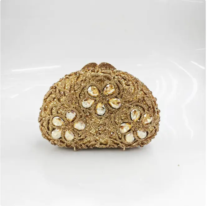 XIYUAN Flower Stones Metal Evening Clutch Bag Crystal Women Minaudiere Handbag Wedding Floral Banquet Clutch Bridal Gems Purse