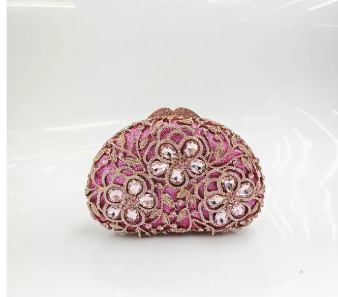 XIYUAN Flower Stones Metal Evening Clutch Bag Crystal Women Minaudiere Handbag Wedding Floral Banquet Clutch Bridal Gems Purse