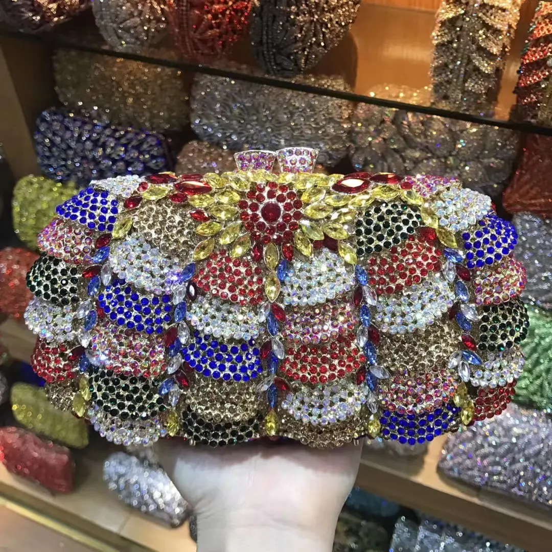 XIYUAN Black Color Crystal Evening Bag Stones Clutch Bags Party Cocktail Gold Rhinestone Clutches Handbags Bridal Wedding Purse