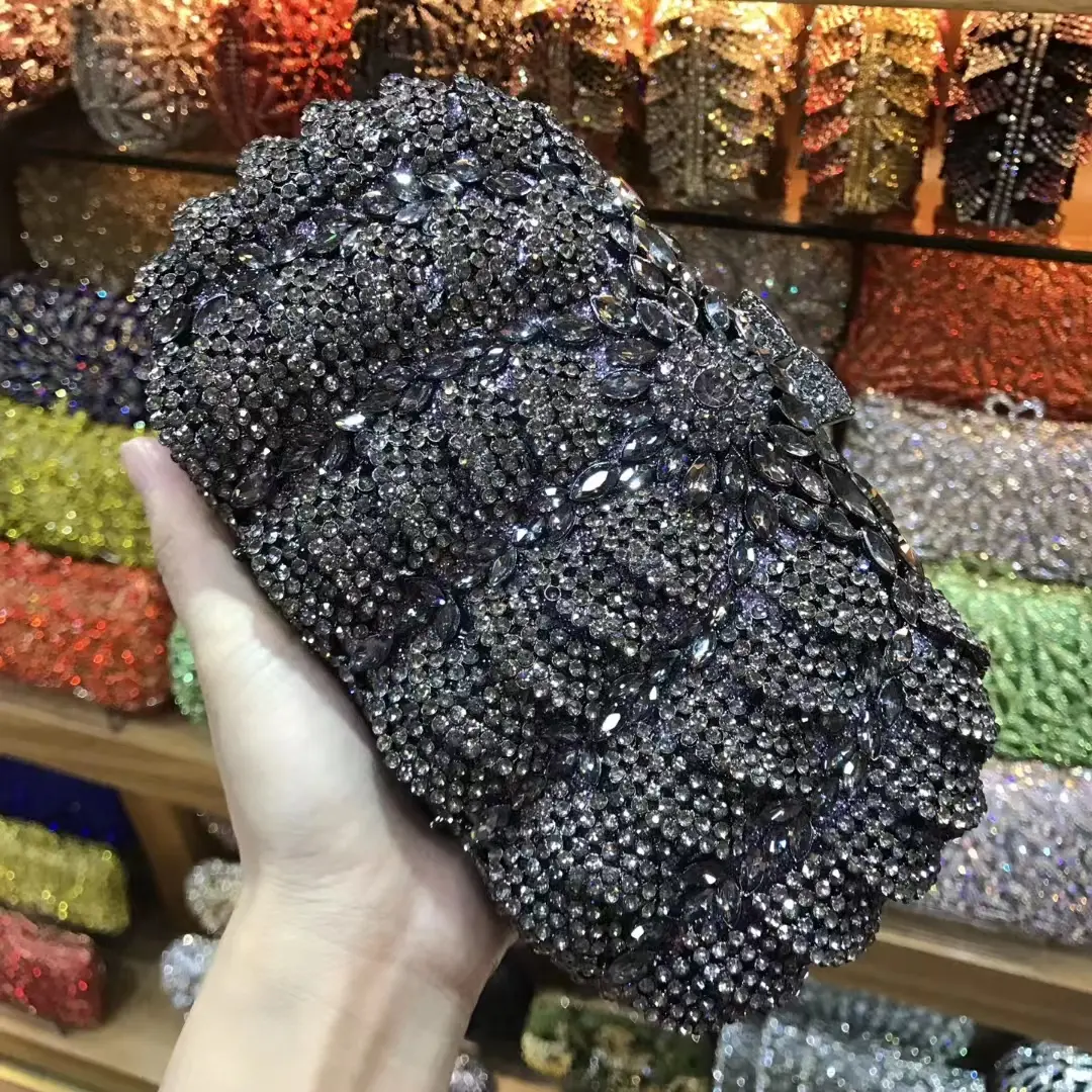 XIYUAN Black Color Crystal Evening Bag Stones Clutch Bags Party Cocktail Gold Rhinestone Clutches Handbags Bridal Wedding Purse