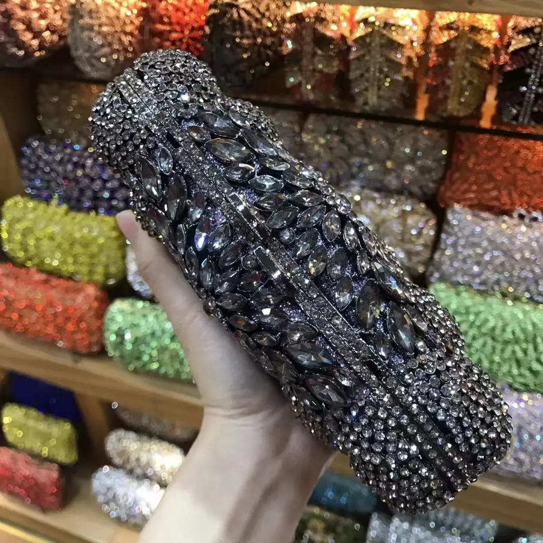 XIYUAN Black Color Crystal Evening Bag Stones Clutch Bags Party Cocktail Gold Rhinestone Clutches Handbags Bridal Wedding Purse