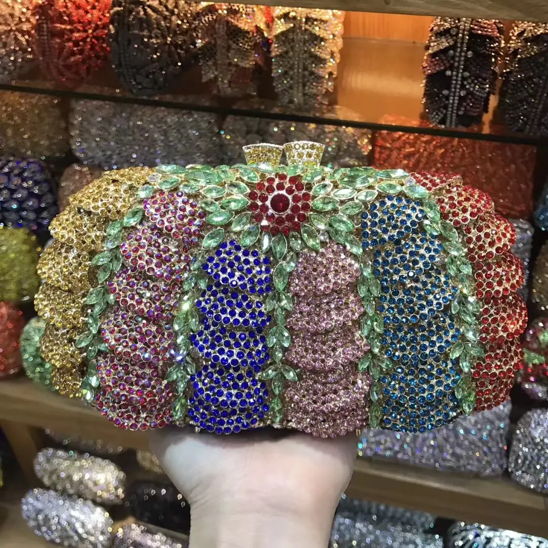 XIYUAN Black Color Crystal Evening Bag Stones Clutch Bags Party Cocktail Gold Rhinestone Clutches Handbags Bridal Wedding Purse