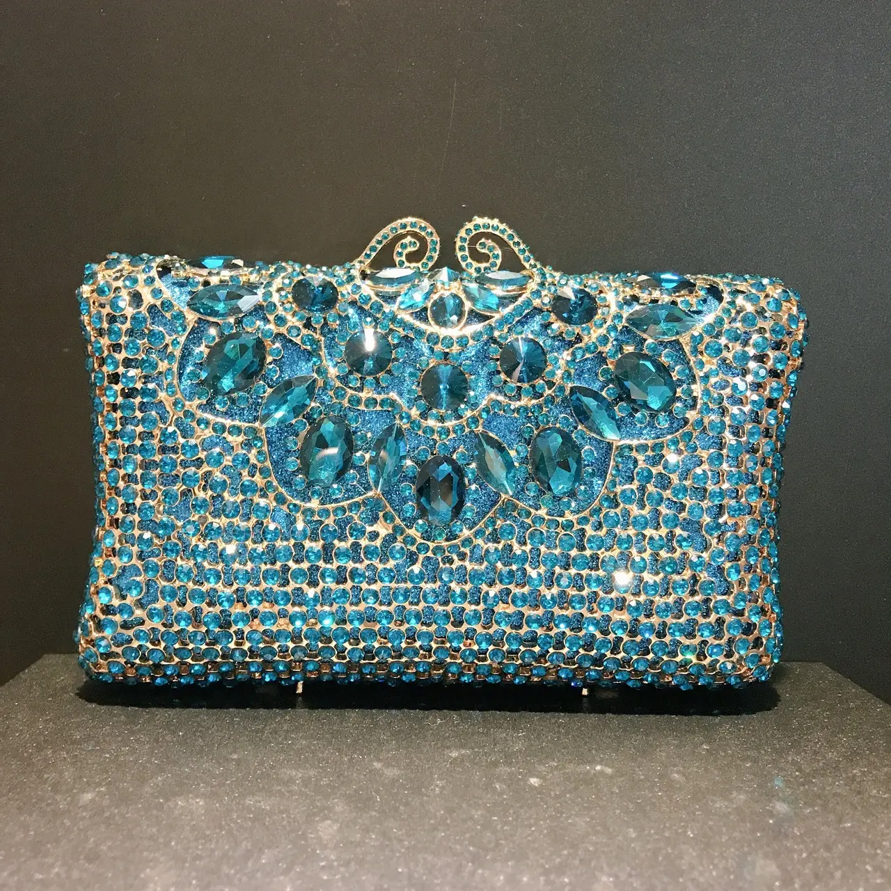 XIYUAN Blue/Grey Color Crystal Clutch Purse For Wedding Evening Bags for Women Formal Party Rhinestone Purses Bridal Handbags