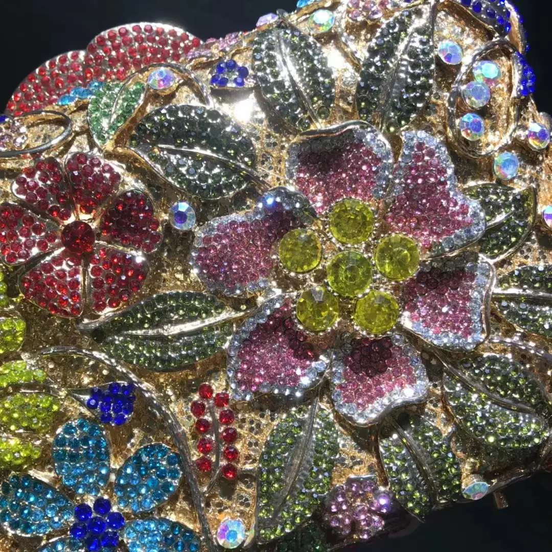 Hollow Flower Women Gold Crystal Evening Clutch Minaudiere Bag Wedding Party Cocktail Diamond Handbag and Purse Stones Clutches