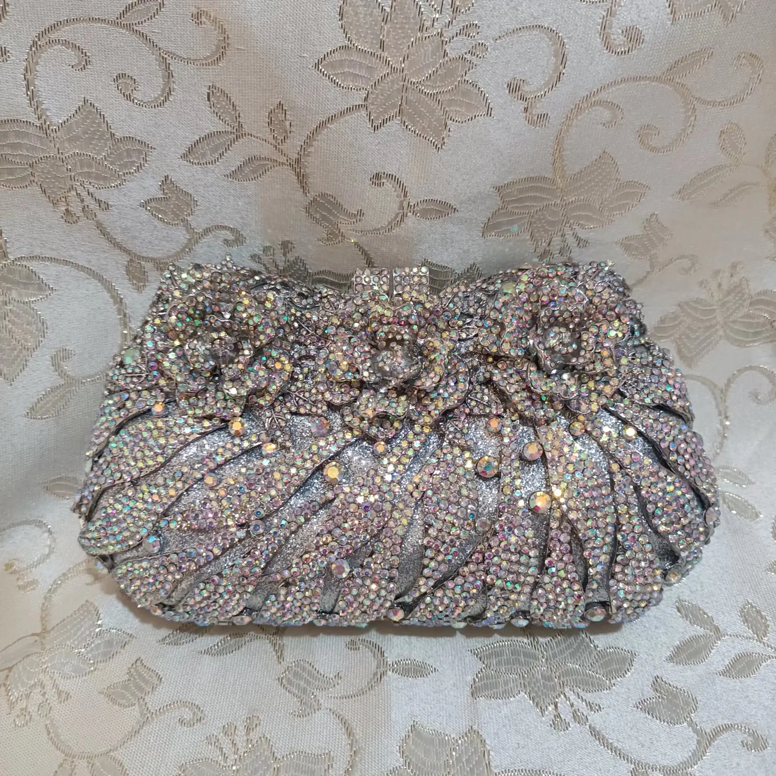 Elegant Flower Stones Hot Pink Evening Purse Bags Handbags Luxury Designer Wedding Party Rhinestones Bridal Wedding Clutch Bags