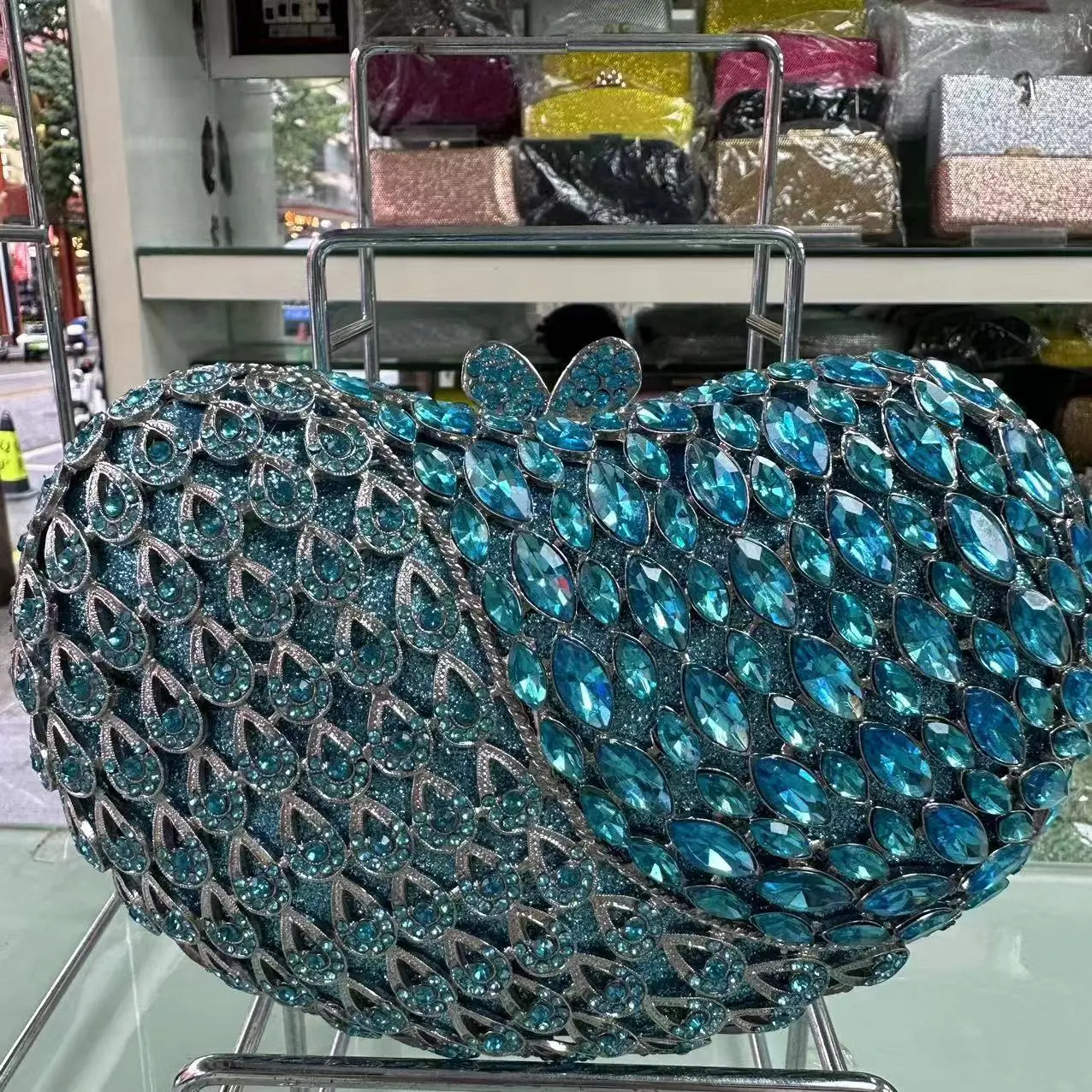 Women Sky Blue Crystal Clutch Purse Lady Stones Evening Bags Ladies Party Diamond Clutches Minaudiere Handbag Wedding Purses