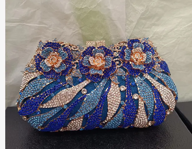 Elegant Flower Stones Hot Pink Evening Purse Bags Handbags Luxury Designer Wedding Party Rhinestones Bridal Wedding Clutch Bags