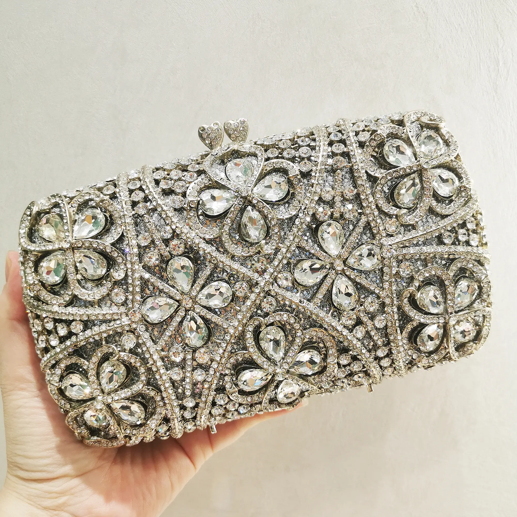XIYUAN Women Stones Flower Clutch Purse Lady Rhinestones Minaudiere Bags Wedding Bridal Floral Handbags Party Dinner Purses Bag