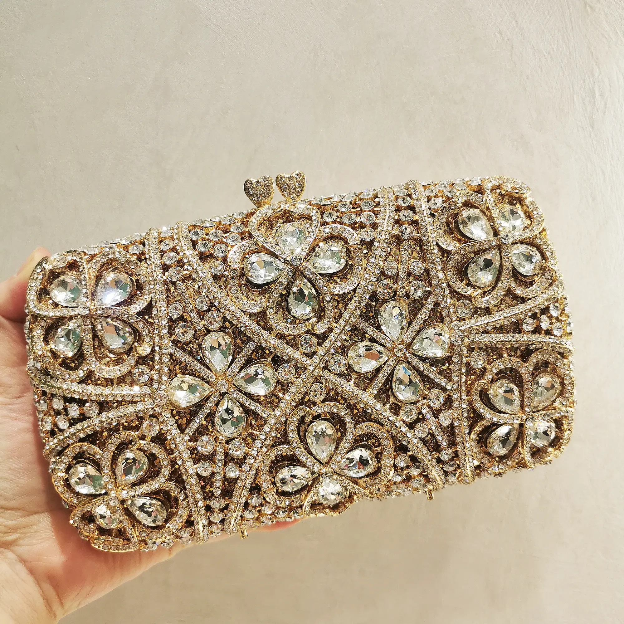 XIYUAN Women Stones Flower Clutch Purse Lady Rhinestones Minaudiere Bags Wedding Bridal Floral Handbags Party Dinner Purses Bag