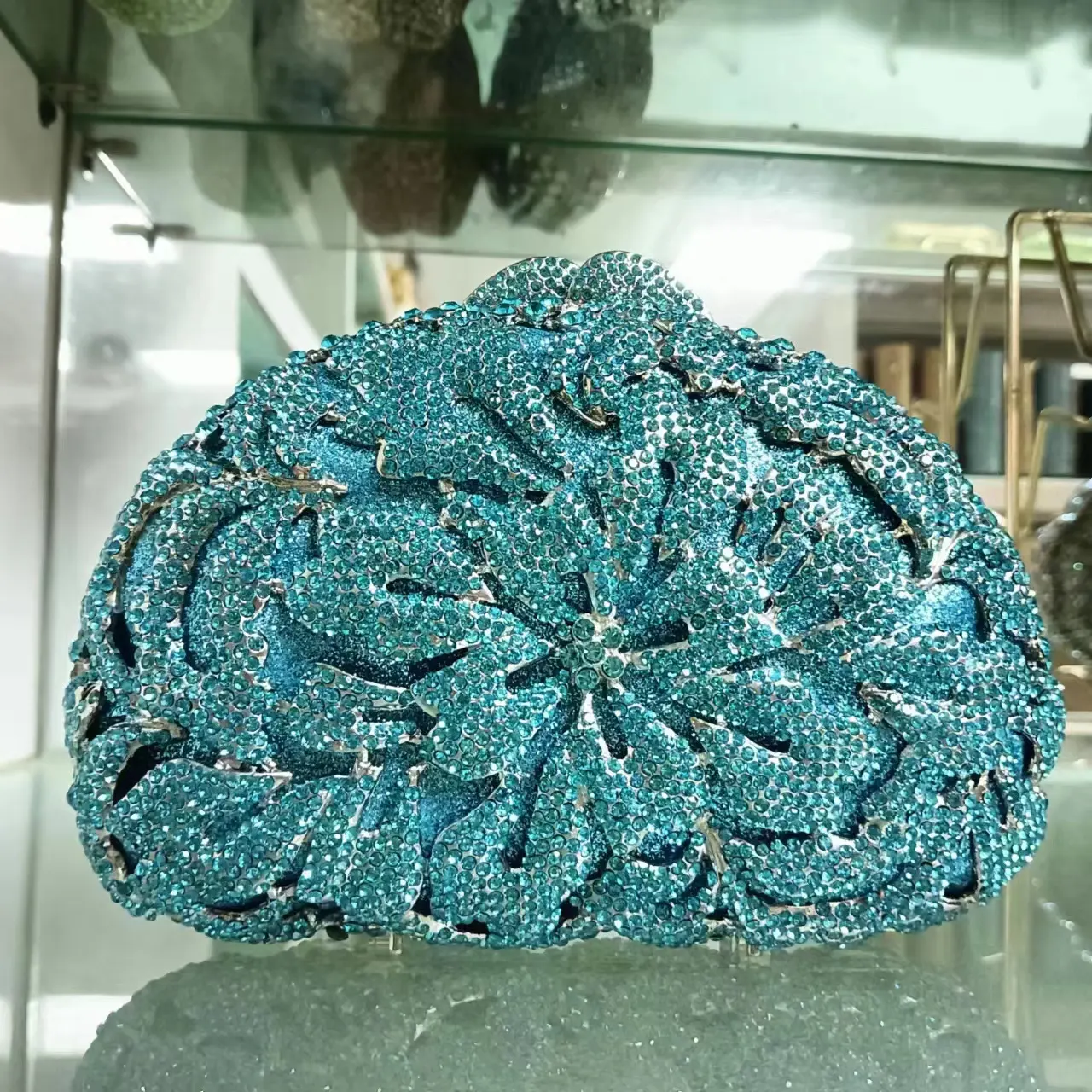 Women Sky Blue Crystal Clutch Purse Lady Stones Evening Bags Ladies Party Diamond Clutches Minaudiere Handbag Wedding Purses