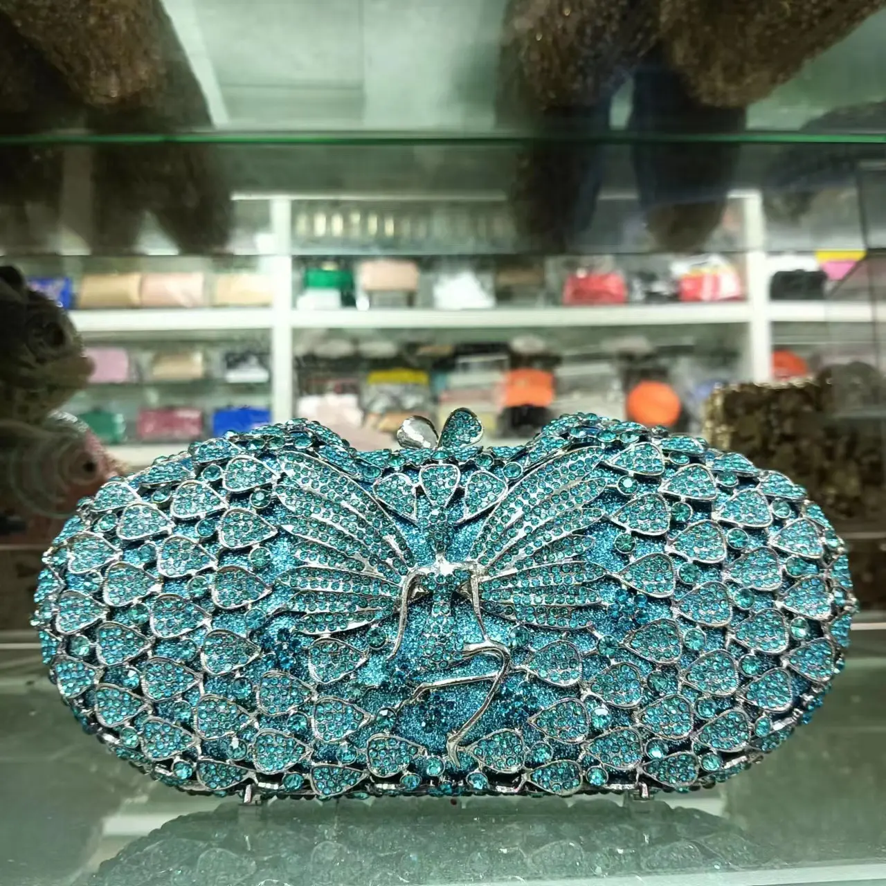 Women Sky Blue Crystal Clutch Purse Lady Stones Evening Bags Ladies Party Diamond Clutches Minaudiere Handbag Wedding Purses