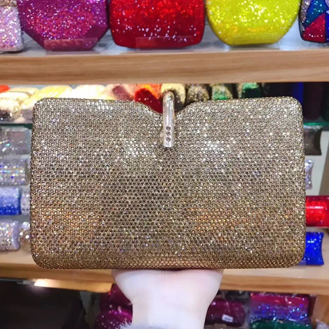 XIYUAN Women Orange Crystal Clutch Purse Stone Evening Bags Wedding Party Rhinestones Handbags Ladies Gala Dinner Gold Purses