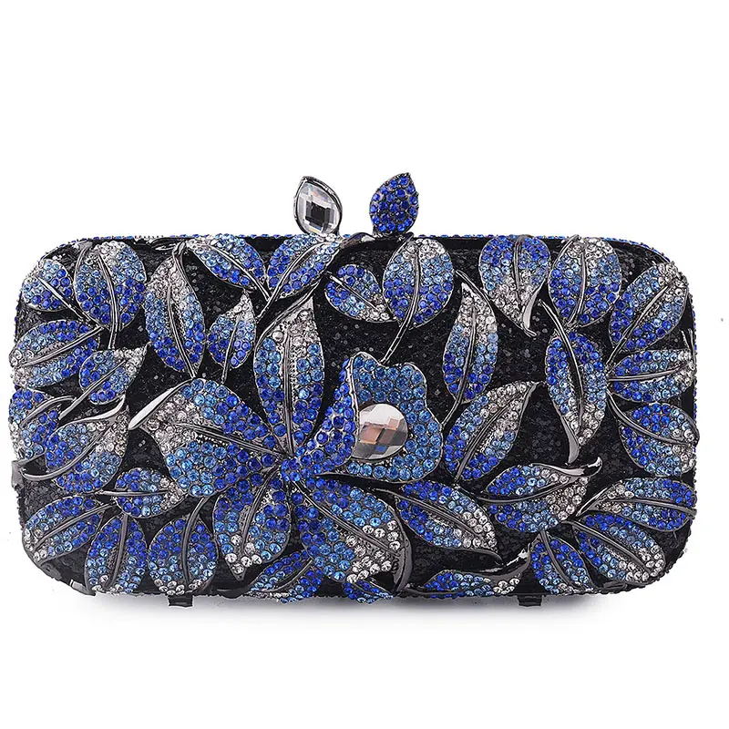 XIYUAN Women Blue Color Rhinestone Evening Clutch Bags Formal Dinner Party Crystal Handbags Wedding Bridal Minaudiere Bag Purses