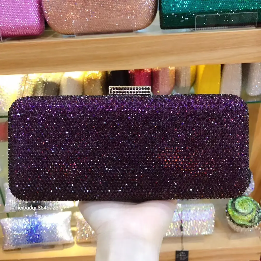XIYUAN Pink/Black Stone Evening Bags Female Clutches Bags for Women Wedding Party Rhinestone Phone Handbags Bridal Purse Bag