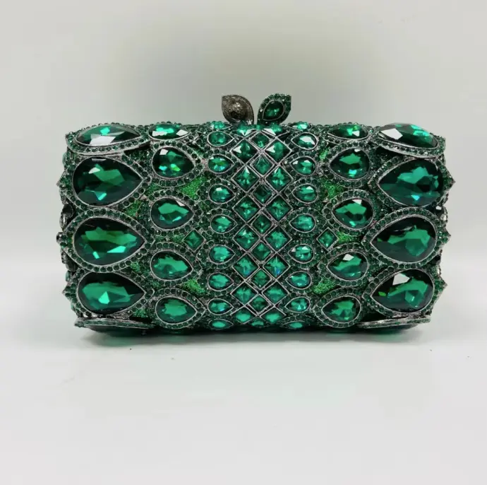 2025 New Purple/Green/Gold Crystals Evening Clutch Bag Women Diamond Clutch Purses And Handbags Bridal Wedding Party Gems Purses