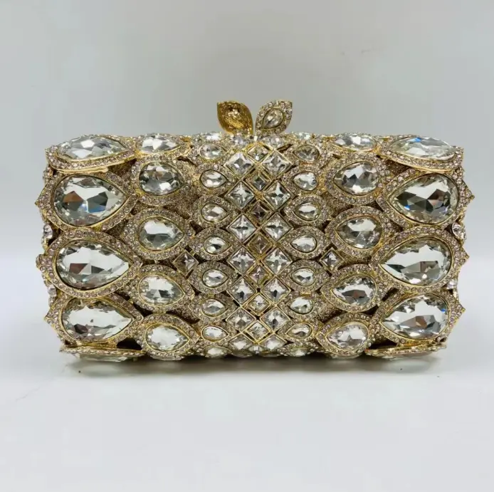 2025 New Purple/Green/Gold Crystals Evening Clutch Bag Women Diamond Clutch Purses And Handbags Bridal Wedding Party Gems Purses