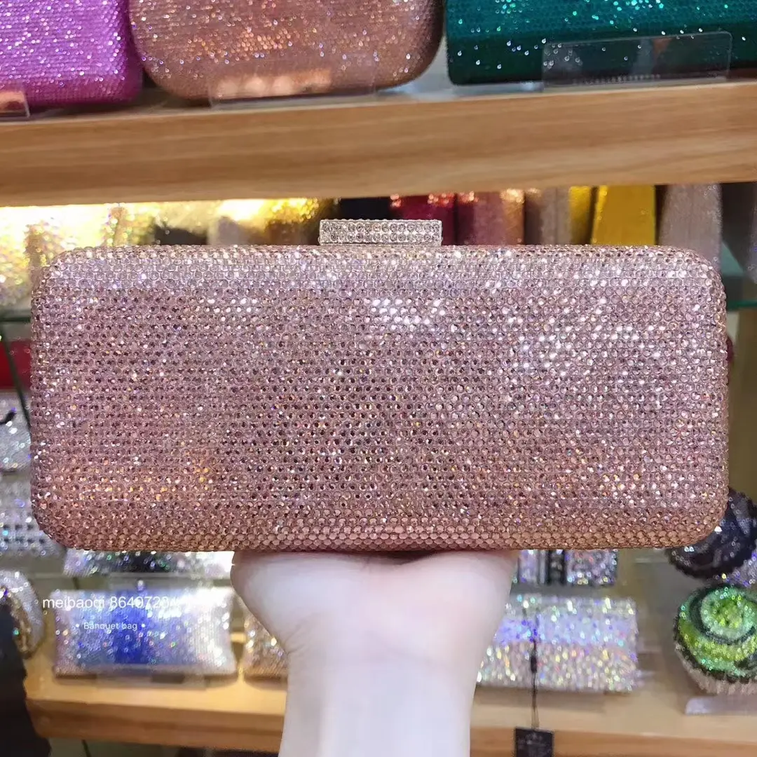 XIYUAN Pink/Black Stone Evening Bags Female Clutches Bags for Women Wedding Party Rhinestone Phone Handbags Bridal Purse Bag