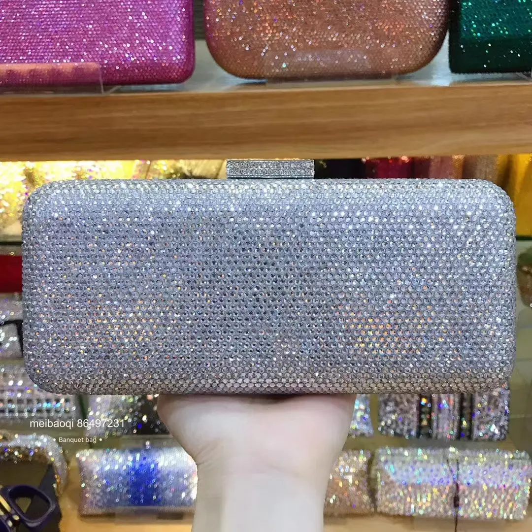 XIYUAN Pink/Black Stone Evening Bags Female Clutches Bags for Women Wedding Party Rhinestone Phone Handbags Bridal Purse Bag
