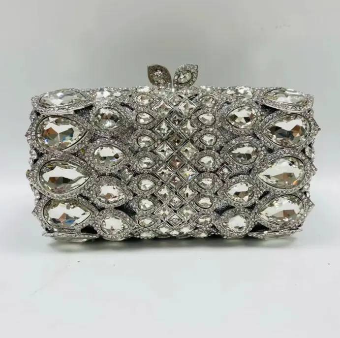 2025 New Purple/Green/Gold Crystals Evening Clutch Bag Women Diamond Clutch Purses And Handbags Bridal Wedding Party Gems Purses