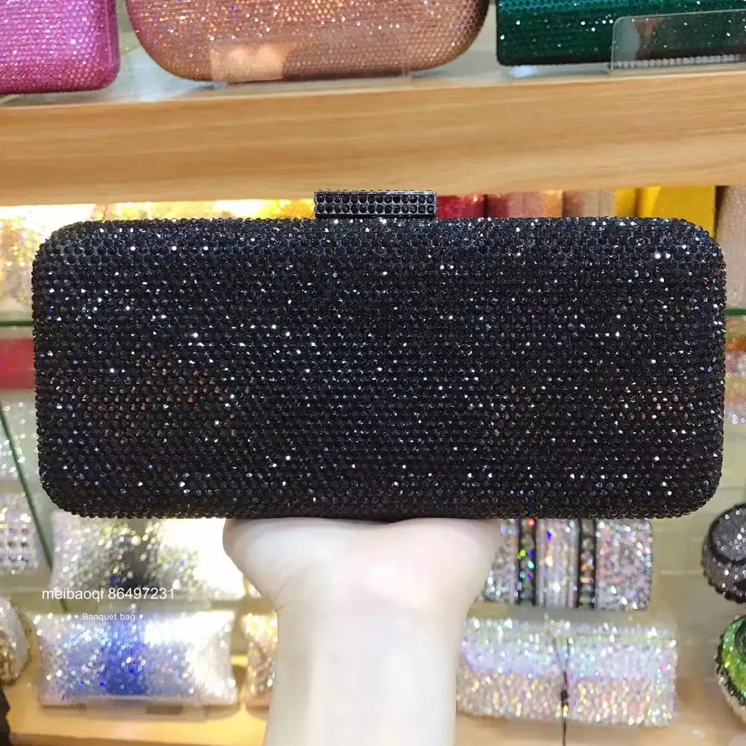 XIYUAN Pink/Black Stone Evening Bags Female Clutches Bags for Women Wedding Party Rhinestone Phone Handbags Bridal Purse Bag
