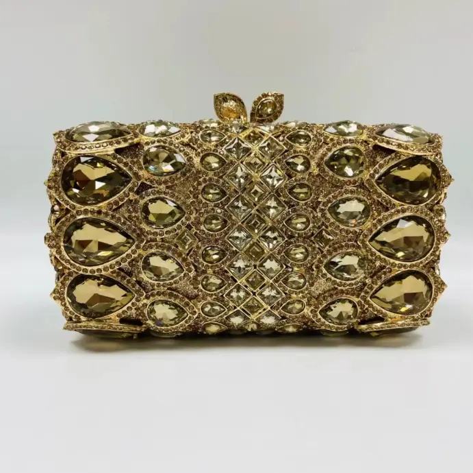 2025 New Purple/Green/Gold Crystals Evening Clutch Bag Women Diamond Clutch Purses And Handbags Bridal Wedding Party Gems Purses