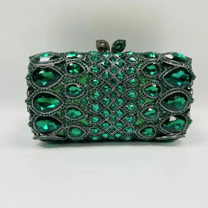 2025 New Purple/Green/Gold Crystals Evening Clutch Bag Women Diamond Clutch Purses And Handbags Bridal Wedding Party Gems Purses