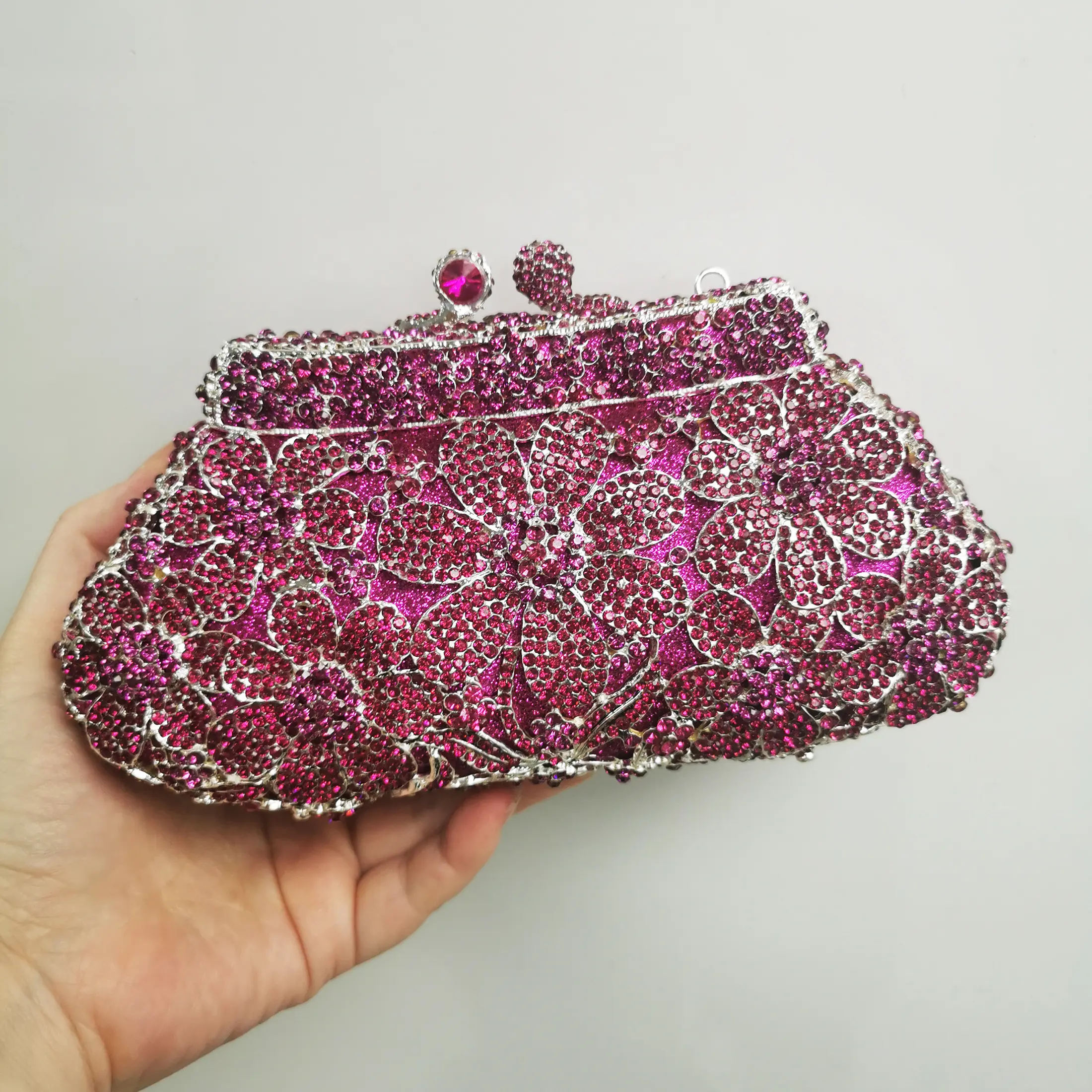 Hollow Out Dazzling Purple Crystal Clutches Women Evening Bags Metal Hard Case Wedding Minaudiere Clutch Bridal Party Handbags