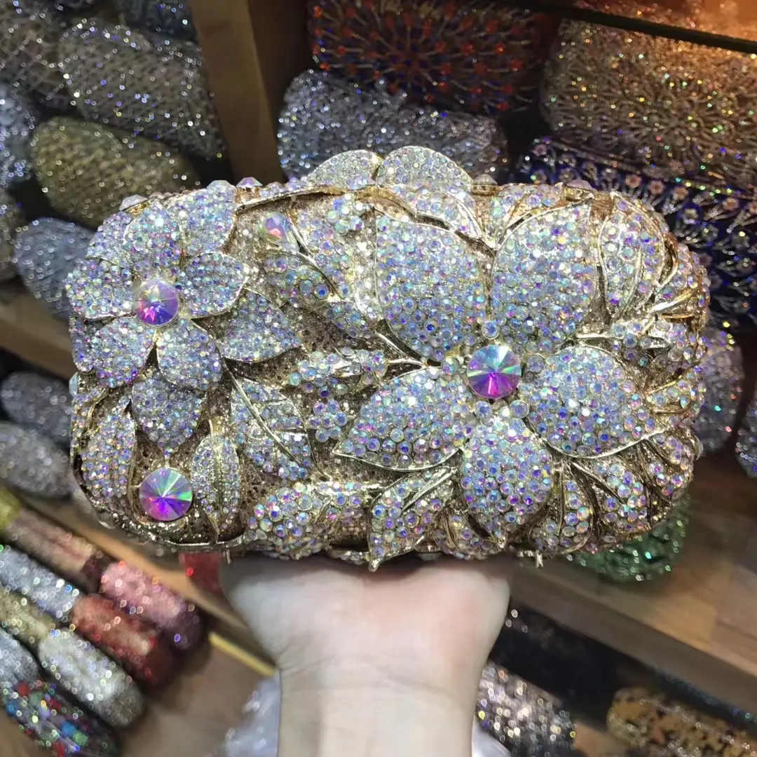 XIYUAN Gold/Silver Crystal Flower Clutch Purse Bridal Evening Bag Wedding Party Clutches Bag Diamond Floral Minaudiere Handbag