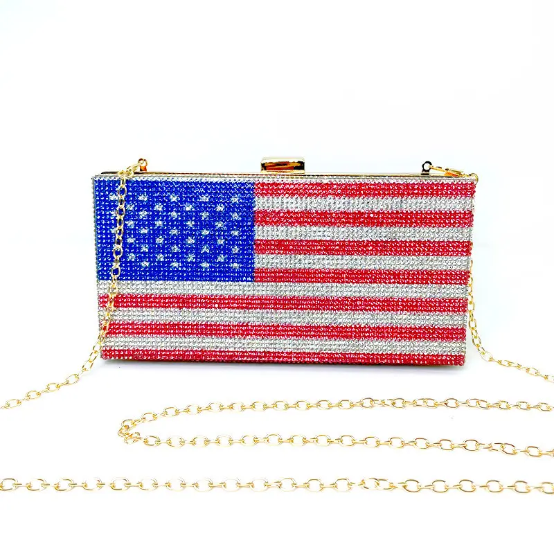 XIYUAN American Flag Bridal Wedding Party Gems Evening Bags Women Stones Clutch Purse Rhinestones Clutches Bags For Lady Purses