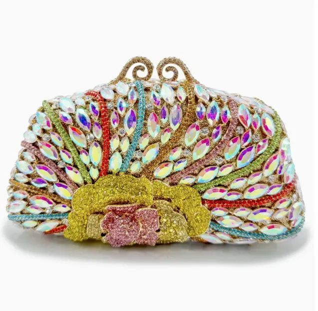 XIYUAN Lady Crystals Evening Clutch Bags Women Metal Clutches Minaudiere Handbags Bridal Wedding Party Handbag Lady Gems Purses