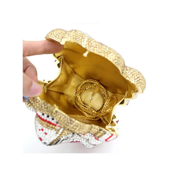 women 100% pure handmade gold Crystal Evening Bag new Clutch style Rhinestone Ladies Bag Shoulder Crossbody Bag Simple handbag