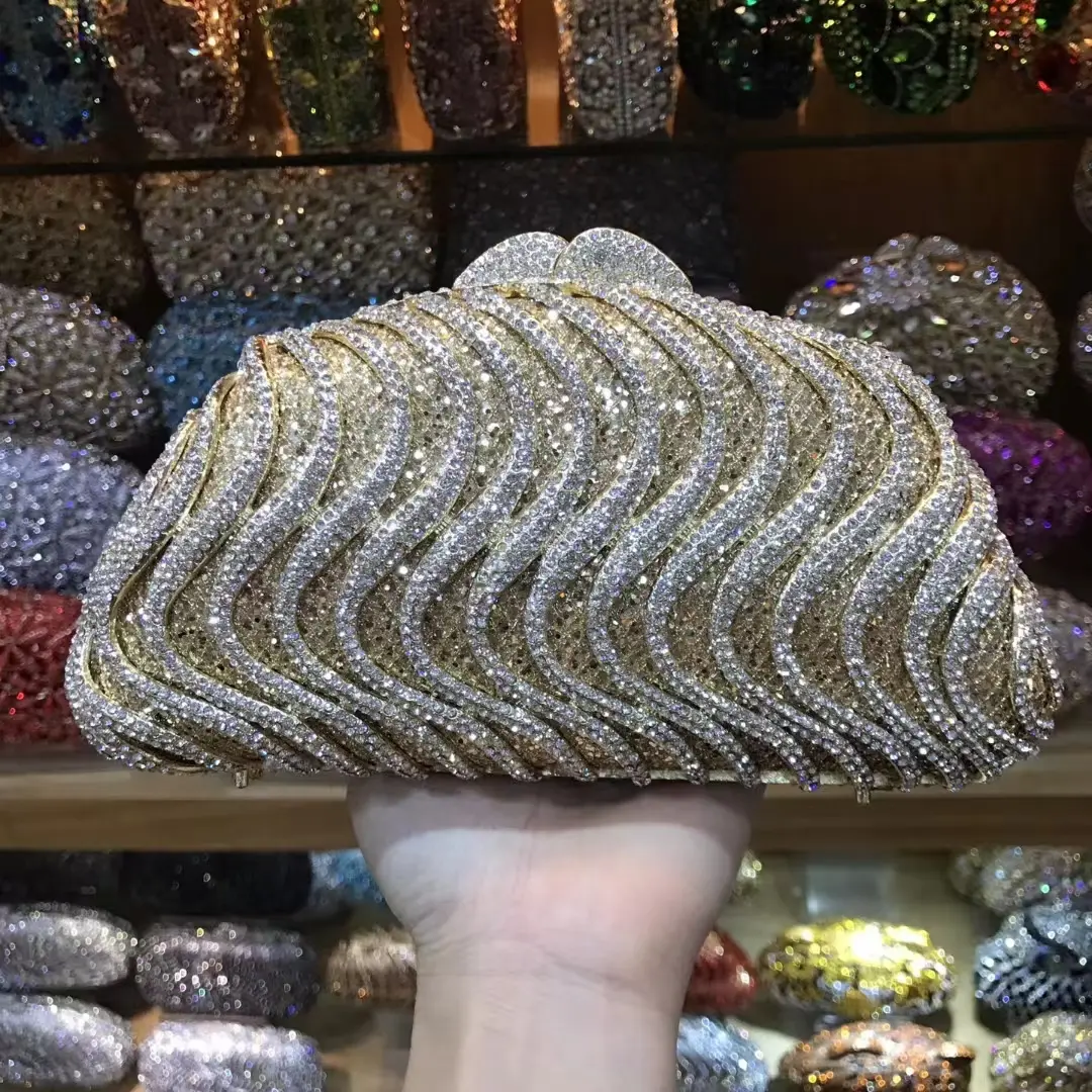 XIYUAN Diamond Clutch Purse 6 Colors Handbags Luxury Gold Crystal Rhinestone Evening Clutches Women Wedding Party Shoulder Bag