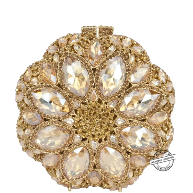 Flower Women Red/Gold Color Crystal Evening Bags Purse Rhinestone Handbag Bridal Diamond Clutch Minaudiere Wedding Party Bag