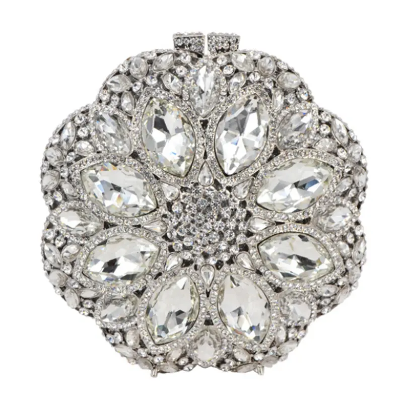 Flower Women Red/Gold Color Crystal Evening Bags Purse Rhinestone Handbag Bridal Diamond Clutch Minaudiere Wedding Party Bag