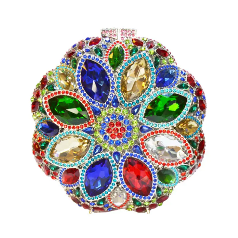 Flower Women Red/Gold Color Crystal Evening Bags Purse Rhinestone Handbag Bridal Diamond Clutch Minaudiere Wedding Party Bag