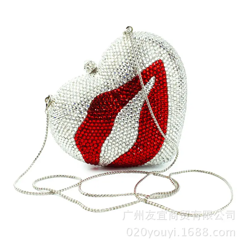 XIYUAN Heart-shaped lips evening bag Diamond Women Evening Clutch Minaudiere Bags Wedding Party Bridal Crystal Handbags  purse