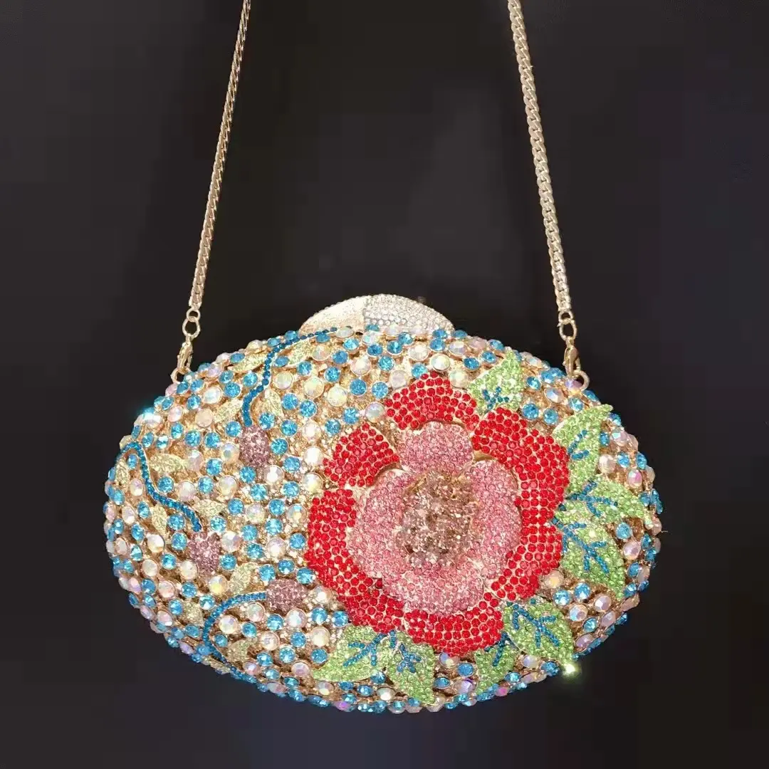 XIYUAN Green Flower Crystal Clutch Bag Wedding Stone Evening Bags Minaudiere Bag Party Cocktail Lades Diamond Purses and Handbag