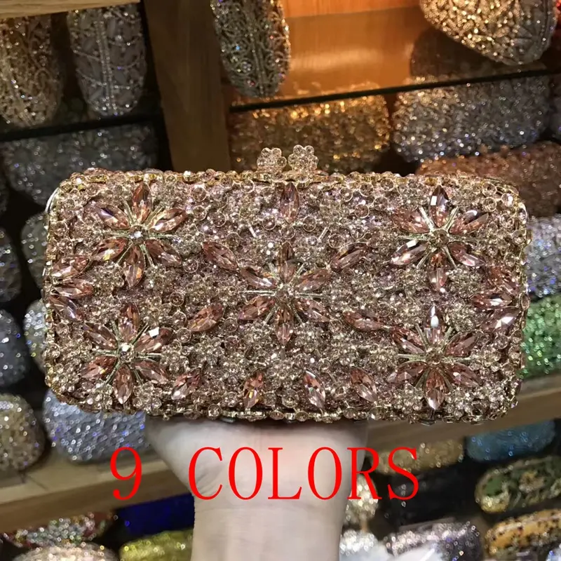 XIYUAN Green/Blue/Purple/Pink Stones Floral Clutch Purse Flower Evening Bag Bridal Minaudiere Wedding Rhinestone Clutches Bags